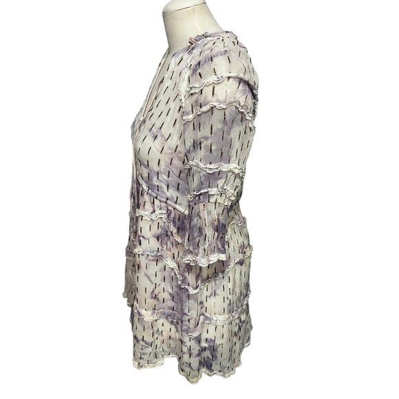 Hemant & Nandita Vivian Color Gold Splash Peasant Dress Sz XS Womens Purple Shee - Picture 8 of 14